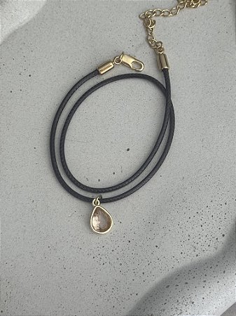 Choker Couro Café com Pingente Gota
