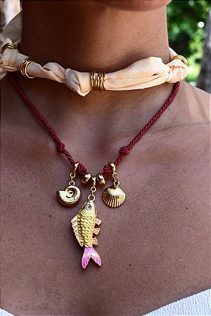 Colar Fio Pingentes Mar Bordeaux