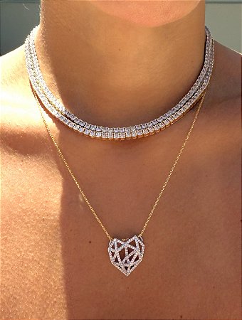 Colar Coração 3D Bicolor