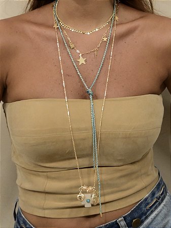 Colar Longo Cruz Turquesa