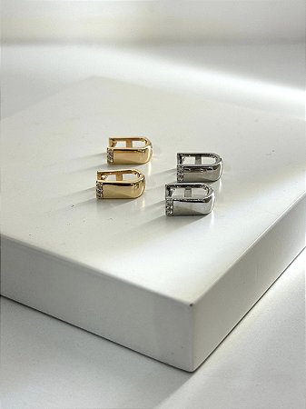 Argolinha Quadrada Pontos Zircônia