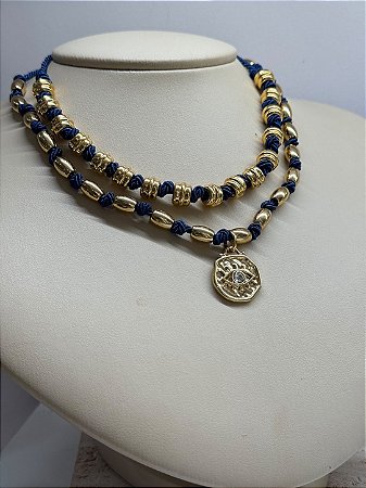 Compre Junto: Choker Trama Marinho + Colar Entremeio Olho Grego
