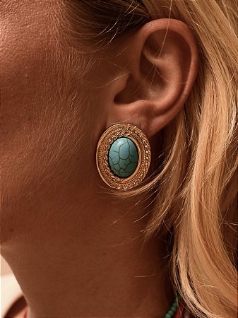 Brinco Medalha Turquesa