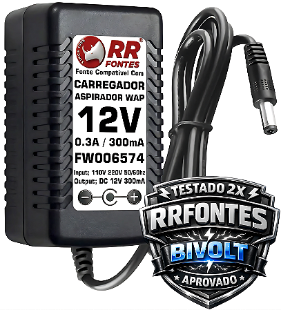 Fonte Carregador DC 12v Para Aspirador De Pó Wap Flex Mob