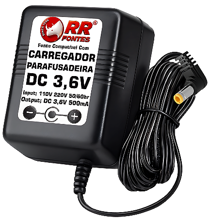 Carregador Fonte DC 3,6V Para Parafusadeira com Bateria De 3,6V