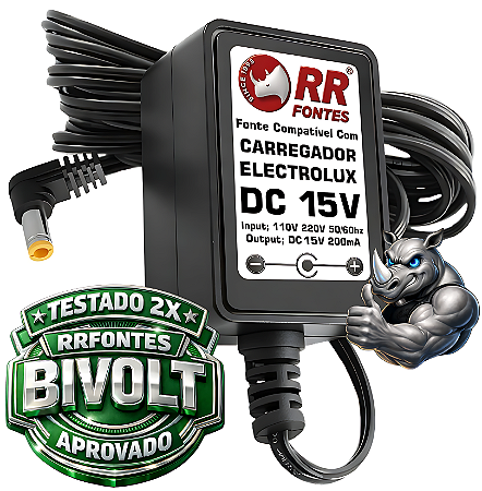 Fonte Carregador DC 15V Para Aspirador Electrolux Ergorapido