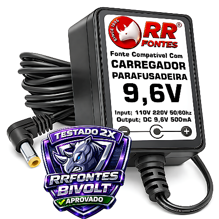 Carregador Fonte DC 9,6V Para Parafusadeira com Bateria De 9,6V
