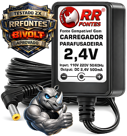 Carregador Fonte DC 2,4V Para Parafusadeira De Bateria 2,4V