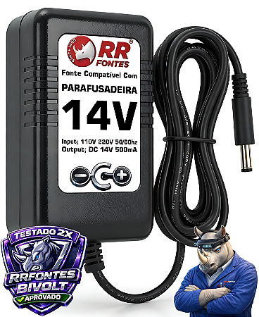Carregador Fonte DC 14V Para Parafusadeira Gc 1200 Com Bateria de 14,5v