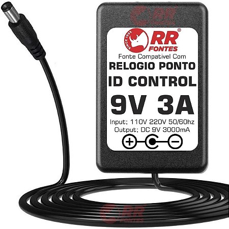 Fonte DC 9V 3A Para Relogio De Ponto Control ID