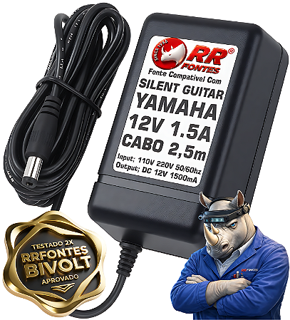 Fonte DC 12V Cabo 2,5m Para Violão Guitarra Silent Guitar Yamaha SLG
