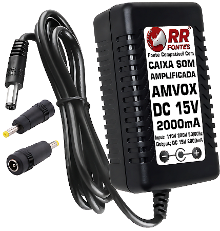 Carregador Fonte DC 15V Para Caixa Amplificada Amvox Aca