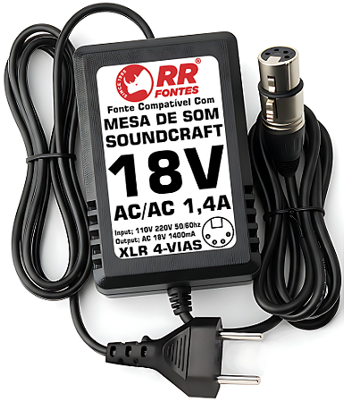 Fonte AC 18v 1,4a Plug 4 Vias Para Soundcraft FX16 decada 90