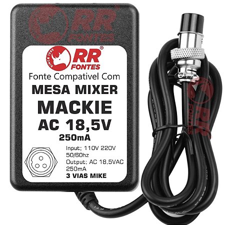 Fonte AC 18,5V 0.25A Para Mixer Mackie Plug MIKE