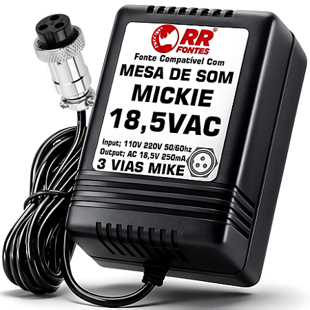 Fonte AC 18,5V 0.25A Para Mixer Mackie Plug MIKE