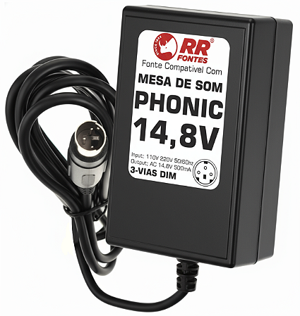 Fonte AC 14,8V 0.5A Para Mixer Phonic AM e MU