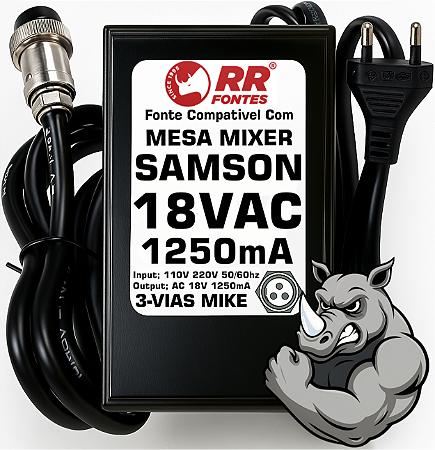 Fonte AC 18V 1.25A Para Mesa de Som Mixer Samson MDR
