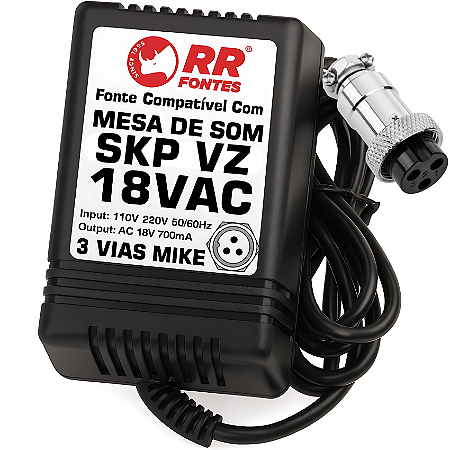 Fonte AC 18V 0.7A Para Mesa De Som Mixer Skp Vz