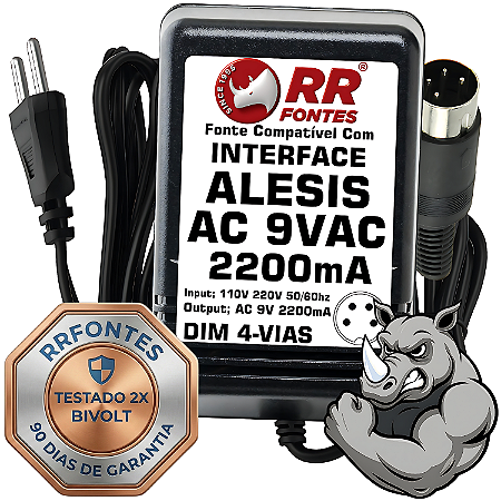 Fonte AC 9V 2.2A De 4 Vias Para Equipamentos Alesis