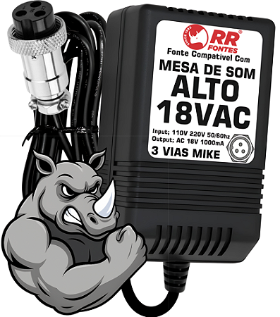Fonte AC 18V 1A 3 Vias Para Mesa De Som Mixer Alto L6