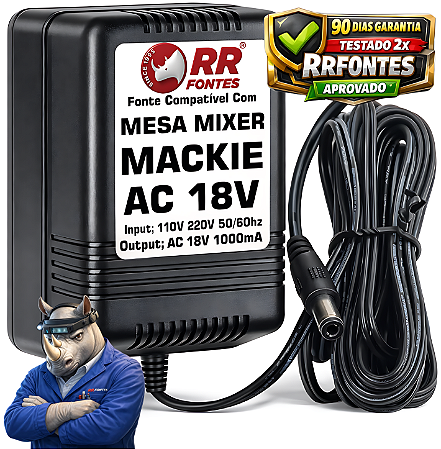 Fonte AC 18V 1A Para Mesa Mixer Mackie Mix