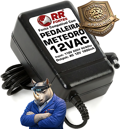 Fonte AC 12V 1A Para Pedal Pedaleira Meteoro