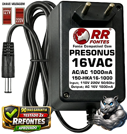 Fonte AC 16V 1A Para Controladora E Interface PreSonus