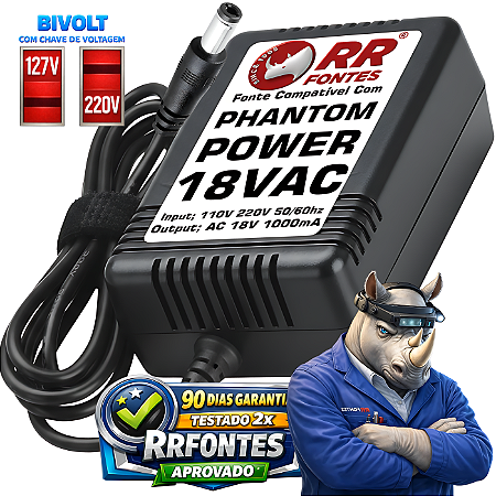 Fonte AC 18V Para Condensador De Microfone Phantom Power 48v