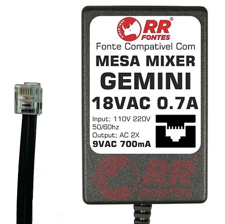 Fonte AC 18V 0.7A Para Mixer Gemini Fx e Umx