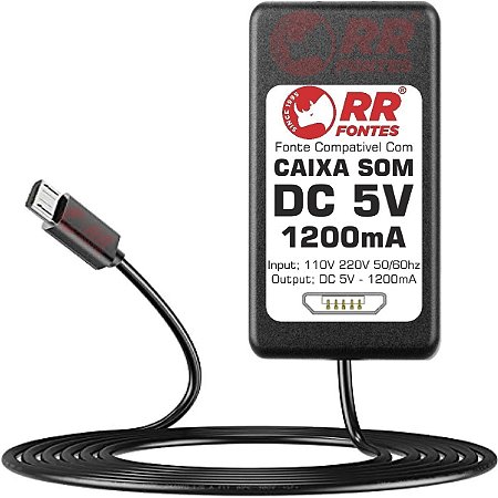 Fonte Carregador DC 5V 1.2A Para Caixa Amplificada Amvox Micro USB