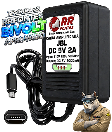 Fonte Carregador DC 5V Micro-USB Para Fones JBL