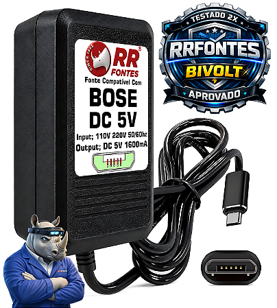 Fonte Carregador DC 5V Micro-USB Para Caixa Som Bose