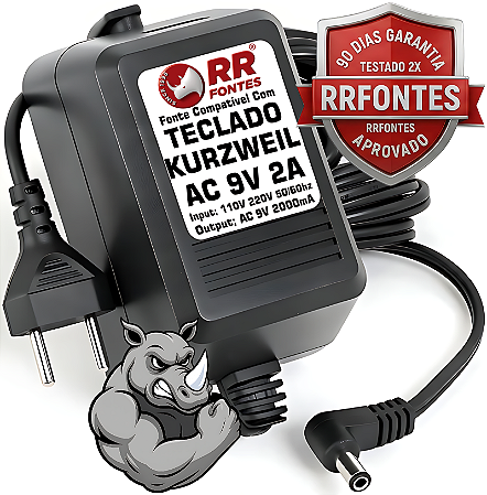 Fonte AC 9V 2A Para Processadores, Teclado e Sintetizador Kurzweil