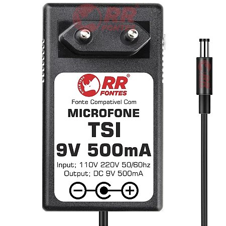 Fonte Carregador DC 9V Para Microfone Sem Fio Tsi