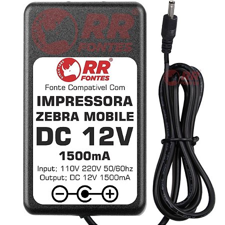 Fonte DC 12V 1.5A Para Impressora Zebra Mobile