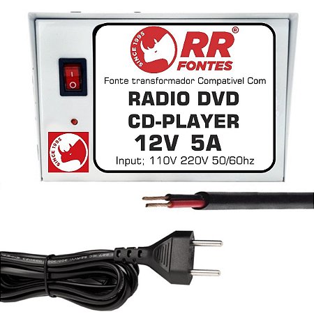 Fonte DC 12V Para Transformador Radio Cd Dvd Som De Carro 110V ou 220V Para 12v 5a