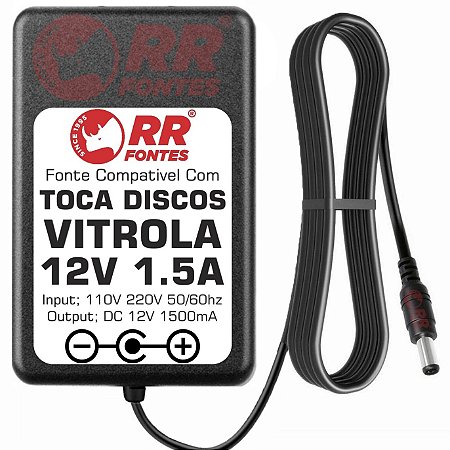 Fonte Carregador DC 12V Para Toca-Disco Vitrola Raveo