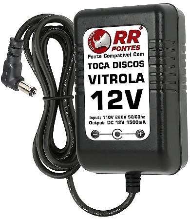 Fonte DC 12V Para Toca-Disco Vitrola Raveo, Crosley, Audio-Technica