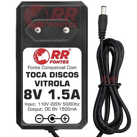 Fonte Carregador DC 8V Para Toca-Disco Vitrola Pulse Sinatra