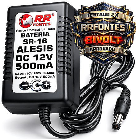Fonte DC 12V 500mA Para Bateria Eletrônica Alesis SR-16