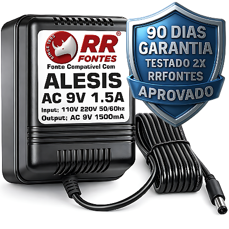Fonte AC 9V 1.5A Para Bateria Eletrônica e Sintetizador Alesis
