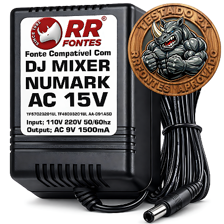 Fonte AC 9V 1.5A Para Digital DJ Mixer Numark