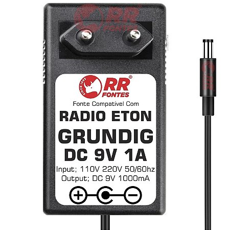 Fonte DC 9V 1A Para Receptor De Radio Eton Grundig Am Fm Sw