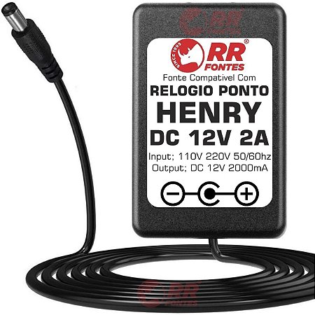 Fonte DC 12V 2A Para Relógio Ponto Henry