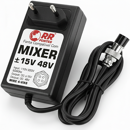 Fonte DC 15V e 48V Para Mixer Mesa De Som Oneal OMX 4 Vias