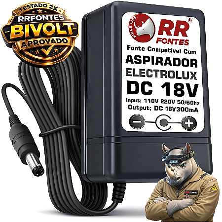 Fonte Carregador DC 18V 300mA Para Aspirador Electrolux Rapi4