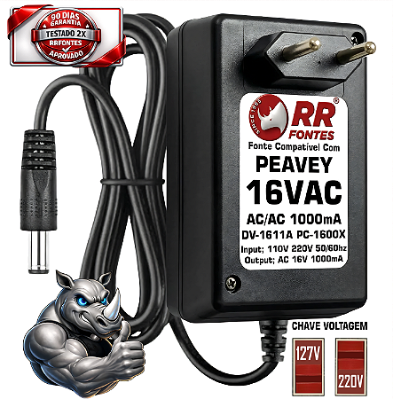 Fonte AC 16V Para Mesa De Som Mixer Peavey Delta Stomp