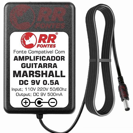 Fonte DC 9v 0.5A Para Amplificador de Guitarra Marshall Ms2 Ms4
