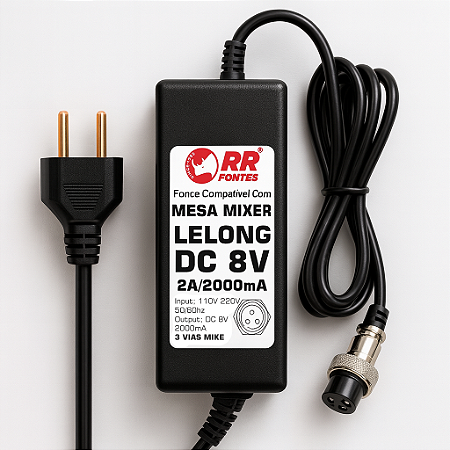 Fonte 8V 2A 3 Vias Para Mesa De Som DJ Mixer Lelong