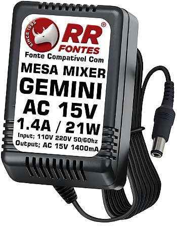 Fonte AC 15V 1.4a Para Mesa De Som Mixer Gemini Itrax BLK iPod